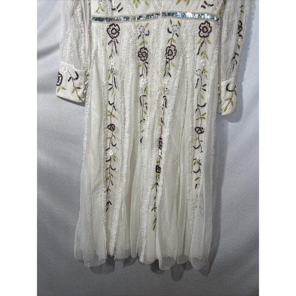 NWT Mac Duggal [ 12 ] 9133 Long Sleeve Embroidered Wrap‎ Midi Dress Ivory J1432 - Picture 14 of 14
